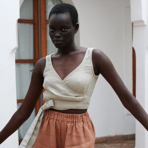 Linenfox - Soja natural grey waffle top/Wrap linen top (S/M)